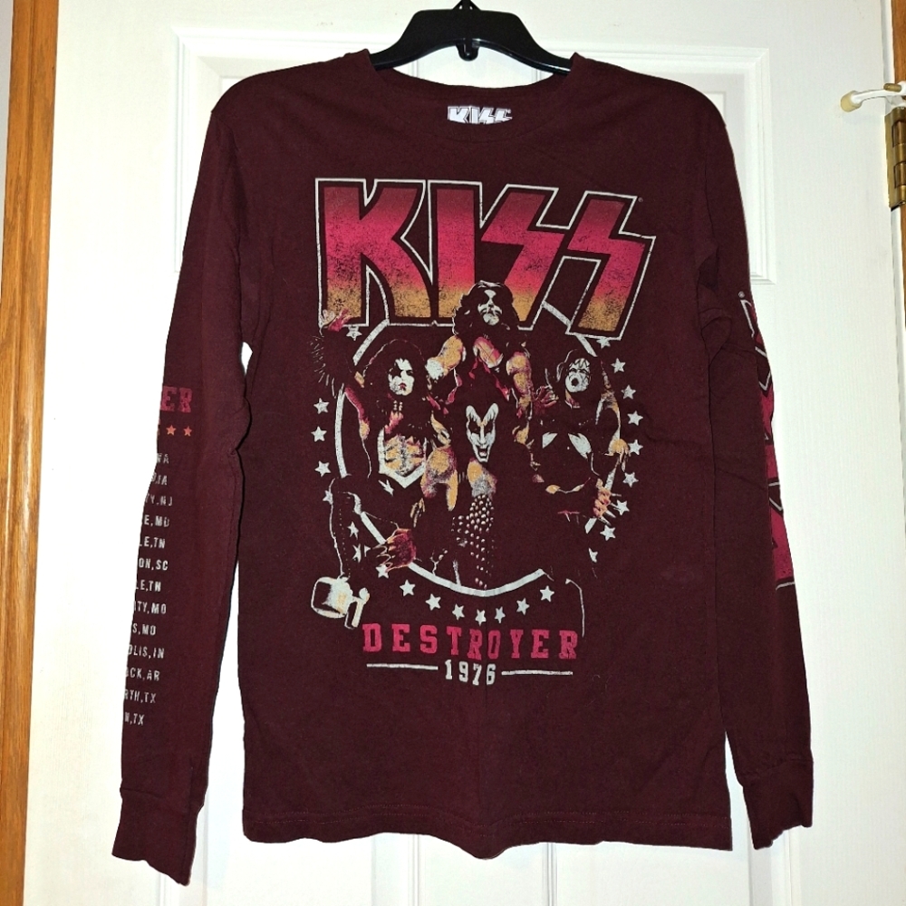 KISS Destroyer 1976 Long Sleeve Shirt - Maroon - Band Tee